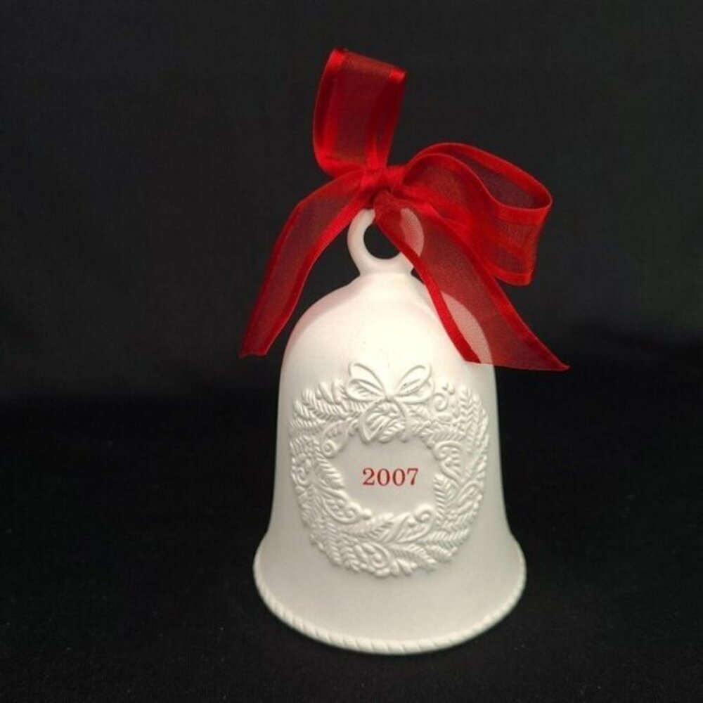 Hallmark‎ White Porcelain Bell Christmas Ornament Embossed Holiday 2007 With Box
